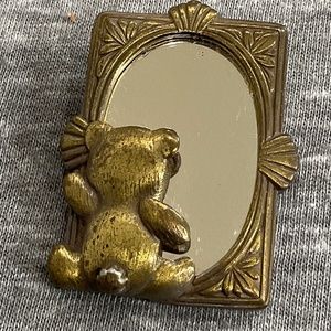 Vintage JJ Jonette Teddy Bear Looking into a Mirror Pin
